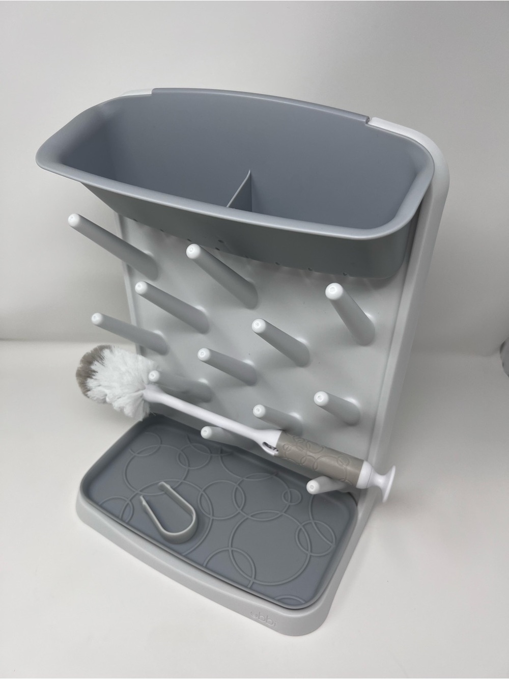 Ubbi Vertical Baby Bottle Drying Rack with Bottle Brush Open Box